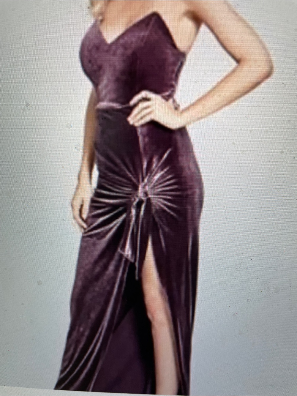 Marciano velvet strapless gathered tie slit side gown- new